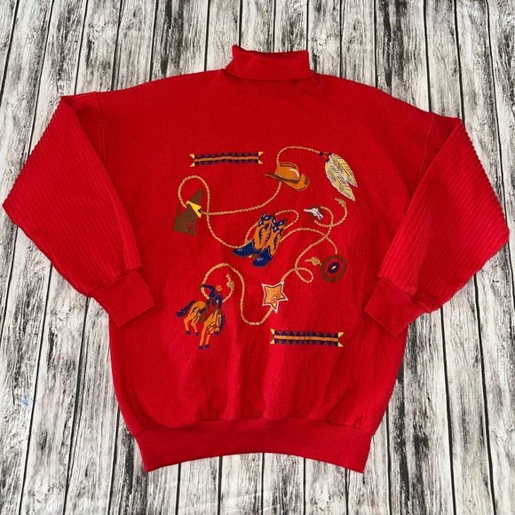 Sloppy Joes Tops - Sloppy Joes Vintage Red Graphic Pullover Western One Size Fits Most 90s‎
